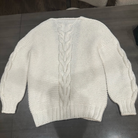 Chunky Cable Knit Long, Oversized  White Mohair Cardigan in size small handmade - Picture 7 of 8